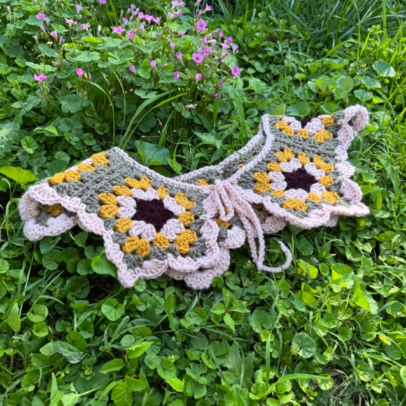 Handmade Pink and Grey Crochet Collar - Picture 2 of 2